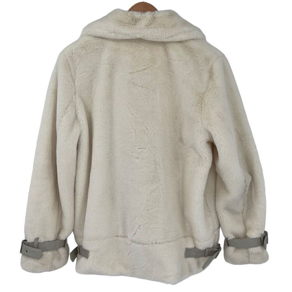 Lauren‎ Ralph Lauren Asymmetric Faux Fur Moto Coat Women Medium Cream Lined - Picture 6 of 12